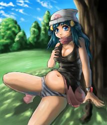  artist_request clothes_lift creatures_(company) dawn_(pokemon) game_freak hat nintendo panties pokemon pregnant skirt skirt_lift smile socks striped_clothes striped_panties tank_top tree underwear watch  rating:Questionable score:54 user:parsimony