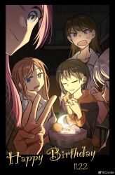 5girls absurdres anger_vein bang_dream! bang_dream!_it&#039;s_mygo!!!!! birthday_cake blue_eyes blue_hoodie brown_hair cake chihaya_anon chinese_commentary closed_eyes closed_mouth collared_shirt commentary_request crescent_moon dated food grey_eyes grey_hair happy_birthday highres hood hoodie kaname_raana long_hair long_sleeves mole mole_under_eye moon multiple_girls mygo!!!!!_(bang_dream!) nagasaki_soyo own_hands_together pink_hair purple_eyes shiina_taki shirt shouting sitting smile takamatsu_tomori v white_hair white_shirt yui_k_(yuik48074789) 