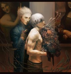  2boys bad_id bad_pixiv_id blindfold capcom dante_(devil_may_cry) devil_may_cry_(series) fine_art_parody flower incest male_focus mona_lisa mona_lisa_(painting) multiple_boys parody siblings slgny st_john_the_baptist_(painting) topless_male twincest twins vergil_(devil_may_cry) white_hair yaoi  rating:Sensitive score:26 user:danbooru