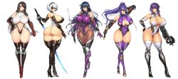  2b_(nier:automata) 5girls absurdres adapted_costume akiyama_rinko ass blindfold blue_hair breasts bullpup cameltoe cleavage cleavage_cutout clothing_cutout covered_erect_nipples covered_navel curvy elbow_gloves female_focus final_fantasy final_fantasy_vii fingerless_gloves full_body ghost_in_the_shell gloves gluteal_fold green_eyes gun gurimjang hand_on_own_hip high-capacity_magazine highleg highleg_leotard highres holding holding_sword holding_weapon horizontal_magazine huge_ass huge_breasts igawa_asagi katana kusanagi_motoko leotard lips long_hair looking_at_viewer multiple_girls navel nier:automata nier_(series) p90 pantyhose personal_defense_weapon pink_eyes ponytail purple_eyes purple_hair red_eyes revealing_clothes shiny_clothes shiny_skin short_hair skindentation submachine_gun sword taimanin_(series) taimanin_asagi taimanin_suit taimanin_yukikaze thick_thighs thighhighs thighs thong_leotard tifa_lockhart underboob weapon white_hair wide_hips  rating:Sensitive score:122 user:catonfire26