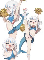  1girl absurdres arm_up armpits bandaid bandaid_on_knee bandaid_on_leg bar_censor blue_borscht blue_eyes blue_hair censored cheerleader colored_tips fangs fellatio_gesture female_focus fins fish_tail flat_chest gawr_gura grey_hair hair_ornament hairclip highres hololive hololive_english leg_lift loli long_hair looking_at_viewer looking_down midriff multicolored_hair multiple_views navel nipples no_bra no_panties open_mouth paid_reward_available pom_pom_(cheerleading) pussy shark_girl shark_tail sharp_teeth shoes short_twintails simple_background sneakers socks standing standing_on_one_leg strap_slip streaked_hair tail teeth tongue tongue_out twintails virtual_youtuber white_background white_socks  rating:Explicit score:434 user:danbooru