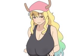  1girl animated aqua_hair artist_request bare_shoulders blonde_hair bouncing_breasts grabbing_another&#039;s_breast breasts cleavage grabbing green_hair heterochromia horns huge_breasts kobayashi-san_chi_no_maidragon long_hair looking_at_viewer lucoa_(maidragon) multicolored_hair smile solo upper_body very_long_hair video white_background  rating:Sensitive score:160 user:fakyuh