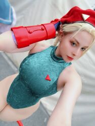  1girl bare_legs bare_shoulders blonde_hair braid breasts cammy_white cammy_white_(cosplay) cosplay curvy earrings fingerless_gloves gloves hand_in_own_hair hat highleg highleg_leotard italian_(nationality) jewelry large_breasts legs_together leotard lips long_hair looking_at_viewer photo_(medium) real_life revealing_clothes sleeveless smile standing street_fighter twin_braids twitter_username very_long_hair wide_hips yuriko_tiger 