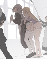 4girls annoyed ass bent_over blonde_hair blunt_bangs blush breasts cleaning cleaning_brush cleaning_windows clothed_sex clothes_lift cum cumdrip dress dress_lift futa_with_female futanari futanari-sama_(mdf_an) garter_belt garter_straps grey_hair grey_hair_maid_(mdf_an) hands_on_another&#039;s_hips implied_futanari large_breasts lifting_another&#039;s_clothes long_hair maid maid_headdress mdf_an medium_breasts multiple_girls original panties panty_pull public_use sex shoes short_hair_maid_(mdf_an) sidelocks slippers standing standing_sex sweat thighhighs underwear white_panties white_thighhighs window rating:Explicit score:1447 user:danbooru