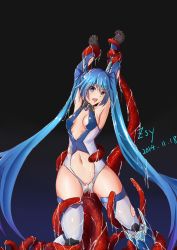  10s 1girl 2014 absurdres alternate_breast_size armpits arms_up black_background blue_background blue_eyes blue_hair breasts center_opening cum dated gloves gradient_background highres long_hair magical_girl matching_hair/eyes mecha_musume navel ore_twintail_ni_narimasu restrained revealing_clothes signature small_breasts solo tailblue tentacles thighhighs twintails zsy_(zsy433)  rating:Explicit score:35 user:danbooru
