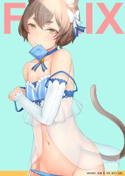 10s 1boy animal_ears bell neck_bell blue_panties blush bow brown_eyes brown_hair cat_boy cat_ears cat_tail character_name choker condom condom_in_mouth condom_wrapper detached_sleeves english_text eyebrows felix_argyle hair_bow highres lingerie male_focus matching_hair/eyes mouth_hold navel panties re:zero_kara_hajimeru_isekai_seikatsu smile solo strap_slip tail thick_eyebrows trap underwear undressing yomena rating:Questionable score:92 user:danbooru