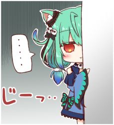 ... 1girl animal_ear_fluff animal_ears bare_shoulders blue_dress blue_hair blue_sleeves cat_ears chibi closed_mouth commentary_request detached_sleeves dress empty_eyes gradient_hair green_hair hair_between_eyes hololive juliet_sleeves kemonomimi_mode long_hair long_sleeves low_twintails multicolored_hair peeking_out puffy_sleeves red_eyes ridy_(ri_sui) sleeveless sleeveless_dress solo spoken_ellipsis standing staring translation_request twintails uruha_rushia uruha_rushia_(1st_costume) virtual_youtuber wide_sleeves rating:Sensitive score:3 user:danbooru