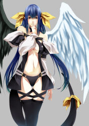  1girl a.q.u.a arc_system_works asymmetrical_wings bad_id bad_pixiv_id blue_hair blush choker dizzy_(guilty_gear) guilty_gear long_hair red_eyes ribbon solo tail tail_ornament tail_ribbon thighhighs twintails wings  rating:Sensitive score:17 user:danbooru