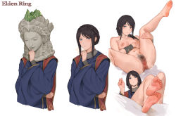 1girl anus barefoot black_hair blue_eyes braid breasts censored chinese_commentary elden_ring female_pubic_hair helmet highres jewelry laserflip long_hair looking_at_viewer mosaic_censoring necklace nipples pubic_hair pussy robe simple_background smile sorceress_sellen spread_legs white_background rating:Explicit score:195 user:danbooru