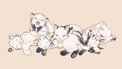  animal animal_focus blue_bow blue_bowtie blue_eyes bow bowtie closed_eyes closed_mouth gokotai&#039;s_tigers half-closed_eyes highres looking_at_viewer lying mogmomo no_humans open_mouth simple_background sleeping tiger tiger_cub tongue tongue_out touken_ranbu white_tiger yellow_eyes 
