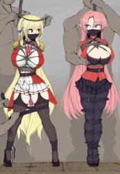  2girls 3boys ameng_(katena1990) arms_behind_back asphyxiation azur_lane bdsm belt blonde_hair blue_eyes blue_skirt bondage bound grabbing_another&#039;s_breast breasts cleavage cloth_gag dildo duke_of_york_(azur_lane) elf execution full_body gag gagged garterhose grabbing grey_background hair_ornament hanged heels high_heels improvised_gag king_george_v_(azur_lane) large_breasts legs_apart legs_together long_hair looking_at_another miniskirt multiple_boys multiple_girls noose object_insertion open_clothes over_the_nose_gag pantyhose peril pink_hair pleated_skirt pointy_ears pussy_juice red_eyes restrained sex_toy shibari shibari_over_clothes simple_background skirt straight_hair thighhighs tsurime uniform vaginal vaginal_object_insertion very_long_hair white_skirt  rating:Explicit score:200 user:MrMan89