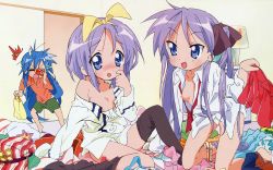 00s 3girls :3 aftersex ahoge blue_eyes blush bottomless breasts child_on_child downblouse highres hiiragi_kagami hiiragi_tsukasa implied_yuri incest izumi_konata kneeling loli long_hair lucky_star multiple_girls nipples nude_filter official_art_nude_filter official_style open_clothes open_mouth open_shirt panties purple_hair shirt short_hair siblings sisters sitting standing thighhighs thighs third-party_edit tongue twincest twins twintails underwear undressing white_panties yuri rating:Questionable score:48 user:sytalidis