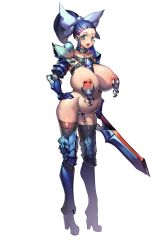  absurdres armor breasts cacaco clitoris_piercing collar highres huge_breasts nipple_piercing open_mouth piercing pregnant pussy_piercing sword weapon  rating:Explicit score:24 user:Avlivar