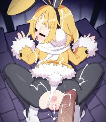  1boy 1girl absurdres after_vaginal aftersex all_fours animal_ears anus black_pantyhose blonde_hair blush bukkake censored closed_eyes clothing_aside commentary_request cromachina cum cum_in_pussy cum_on_clothes cumdrip disgaea earmuffs fake_animal_ears fake_tail from_behind fur-trimmed_jacket fur-trimmed_sleeves fur_trim hetero highres jacket leotard leotard_aside loli long_sleeves looking_back makai_senki_disgaea_5 mosaic_censoring no_panties open_mouth paid_reward_available pantyhose partial_commentary penis pov pussy rabbit_ears rabbit_tail scarf short_hair sideways_mouth spread_legs tail torn_clothes torn_pantyhose usalia_(disgaea) white_footwear white_leotard white_scarf yellow_jacket  rating:Explicit score:246 user:danbooru