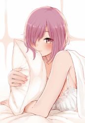 1girl bad_id bad_pixiv_id bare_shoulders bed_sheet blanket blush bra breasts cleavage closed_mouth fate/grand_order fate_(series) fingernails hair_over_one_eye highres kento1102 lips lying mash_kyrielight medium_breasts multicolored_eyes multicolored_hair nail_polish hugging_object on_stomach pillow pillow_hug pink_eyes pink_hair pink_nails short_hair smile solo streaked_hair tareme under_covers underwear underwear_only upper_body white_bra yellow_eyes rating:Sensitive score:14 user:danbooru