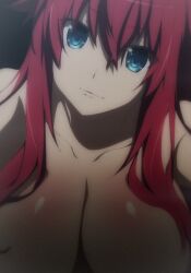  1girl absurdres anime_screenshot blue_eyes breasts demon_girl high_school_dxd high_school_dxd_hero highres huge_breasts large_breasts long_hair nude out-of-frame_censoring pov red_hair rias_gremory screencap stitched third-party_edit upper_body  rating:Questionable score:43 user:BopSomeElks
