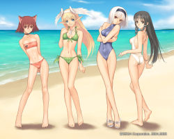 4girls albino animal_ears arms_behind_back ass back backless_outfit bandeau barefoot beach bikini black_eyes black_hair blanc_neige blonde_hair blue_eyes blue_one-piece_swimsuit bob_cut breast_hold breasts breasts_apart casual_one-piece_swimsuit cat_ears choker cloud contrapposto covered_navel crossed_arms crossed_legs dated day elf elwing fake_wings feathers feet from_behind front-tie_bikini_top front-tie_top green_bikini grey_eyes grin hair_between_eyes hair_ribbon hairband halterneck hand_on_own_chest head_tilt head_wings hug jewelry kneepits leaf_bikini leaning legs lineup long_hair long_legs long_pointy_ears looking_at_viewer mao_(shining_tears) multiple_girls narrow_waist navel necklace ocean official_art official_wallpaper one-piece_swimsuit outdoors own_hands_clasped own_hands_together parted_bangs paw_print pendant petite pinstripe_pattern pointy_ears red_bikini red_eyes red_hair ribbon ryuna ryuuna_(shining_tears) sandals sega self_hug shadow shining_(series) shining_tears short_hair side-tie_bikini_bottom sidelocks sitting sky small_breasts smile soles standing striped_bikini striped_clothes swimsuit take_your_pick thigh_gap tiptoes tony_taka tress_ribbon vertical-striped_bikini vertical-striped_clothes very_long_hair wallpaper water watson_cross white_hair white_one-piece_swimsuit wide_hips wings rating:Sensitive score:79 user:danbooru