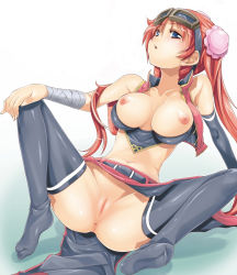  1girl anus ass belt black_thighhighs blue_eyes breasts breasts_out bun_cover cleft_of_venus double_bun feet gintama goggles goggles_on_head gyonikun hair_bun kagura_(gintama) large_breasts long_hair navel nipples no_panties no_shoes pussy red_hair sitting skirt solo spread_legs thighhighs uncensored  rating:Explicit score:142 user:Alternative234