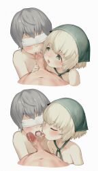  1girl 2boys babu bisexual_male blindfold blonde_hair censored character_request cooperative_fellatio cum cum_in_mouth cum_on_tongue cum_swap fellatio green_eyes grey_background grey_hair group_sex highres loli mmf_threesome mosaic_censoring multiple_boys nier nier_(series) oral penis short_hair shota simple_background threesome tongue tongue_out yaoi yonah  rating:Explicit score:397 user:danbooru