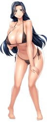  1girl alpha_transparency bikini black_hair breasts curvy female_focus full_body gradient_hair green_eyes highres huge_breasts lilith-soft long_hair looking_at_viewer multicolored_hair obui seigi_no_henshin-heroine_wo_sasaeru_ore_to_aku_no_onna-kanbu shiny_skin smile solo standing string_bikini swimsuit thighs transparent_background very_long_hair wakaba_megumi  rating:Questionable score:69 user:cheezeit