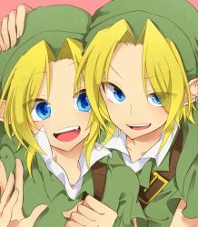 2boys bad_id bad_pixiv_id blue_eyes dual_persona earrings hat jewelry link male_focus multiple_boys nintendo pointy_ears smile the_legend_of_zelda the_legend_of_zelda:_ocarina_of_time time_paradox tobari_(brokenxxx) young_link rating:Sensitive score:9 user:danbooru