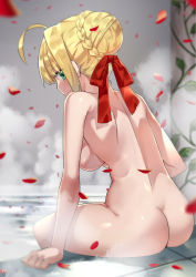 10s 1girl ahoge arm_support ass backboob bad_id bad_pixiv_id bathing blonde_hair braid breasts closed_mouth club3 convenient_arm fate/extra fate_(series) french_braid green_eyes hair_bun hair_intakes hair_ribbon highres indoors large_breasts looking_at_viewer looking_back nero_claudius_(fate) nero_claudius_(fate)_(all) nero_claudius_(fate/extra) nude onsen petals petals_on_liquid pillar plant red_ribbon ribbon rose_petals short_hair shoulder_blades signature single_hair_bun sitting smile soaking_feet solo steam underboob vines water rating:Questionable score:86 user:danbooru