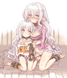  2girls 7010 age_difference ankle_cuffs bad_id bad_nijie_id barefoot blush bow bow_panties breasts chain collar commentary_request covered_erect_nipples cropped cuffs dirty dirty_feet ear_blush elf highres large_breasts loli long_hair looking_at_viewer mother_and_daughter multiple_girls name_tag navel nipples original panties pink_eyes pointy_ears purple_panties revision see-through shackles shirt sitting sketch slave sweat underwear very_long_hair white_hair white_panties white_shirt  rating:Questionable score:79 user:danbooru