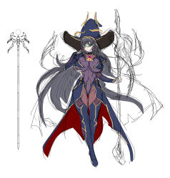  1girl aoi_nagisa_(metalder) ass breasts character_design character_sheet concept_art covered_navel curvy full_body gluteal_fold hat highleg highleg_leotard highres huge_breasts impossible_clothes impossible_shirt leotard lilith-soft long_hair morino_yuuko nail_polish narrow_waist shirt sketch solo taimanin_(series) taimanin_rpgx tentacle_and_witches thong_leotard very_long_hair wide_hips witch witch_hat  rating:Sensitive score:30 user:Popote