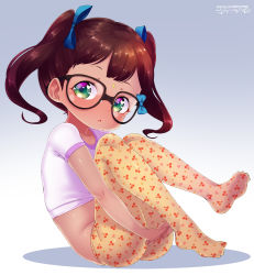 1girl artist_name born-to-die bow cherry_print chestnut_mouth child clothes_lift collarbone female_focus food_print full_body glasses gradient_background hair_bow heart heart_in_eye highres knees_up loli looking_at_viewer looking_to_the_side prisha shiny_skin shirt shirt_lift short_sleeves sitting solo symbol_in_eye twintails watermark web_address rating:Sensitive score:179 user:Domestic_Importer