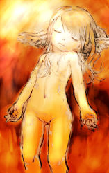  1girl animal_ears cleft_of_venus closed_eyes curly_hair feral_lemma highres loli long_hair navel nude pussy simple_background solo  rating:Explicit score:43 user:naore