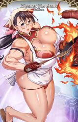 1girl animated apron ass black_hair blue_eyes breasts cameltoe cattleya_(queen&#039;s_blade) cattleya_(queen&#039;s_blade_unlimited) cleavage cooking deep_skin gigantic_breasts glasses head_scarf highres huge_ass huge_breasts looking_at_viewer muscular muscular_arms muscular_female nearly_naked_apron nervous_sweating open_mouth queen&#039;s_blade queen&#039;s_blade_limit_break queen&#039;s_blade_unlimited revealing_clothes skindentation smile solo sweat tagme unaligned_breasts veins veiny_arms video rating:Sensitive score:84 user:animeboy12