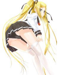  1girl adjusting_clothes adjusting_legwear ass bent_over black_panties blonde_hair dutch_angle female_focus fingernails from_behind happoubi_jin highres kanojo_x_kanojo_x_kanojo kneepits lace lace-trimmed_panties lace_trim leaning_forward legs long_hair long_sleeves looking_at_viewer looking_back necktie orifushi_mafuyu panties pleated_skirt school_uniform skirt solo standing thighhighs thighs third-party_edit transparent_background twintails underwear upskirt vector_trace very_long_hair white_thighhighs  rating:Questionable score:197 user:YUKI.N
