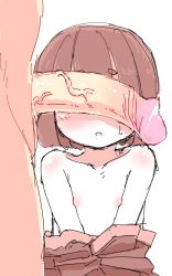  1boy 1girl arms_at_sides breasts brown_hair clothes_around_waist highres large_penis loli no_bra open_mouth penis penis_on_face penis_over_eyes short_hair size_difference small_breasts small_nipples uncensored veins veiny_penis  rating:Explicit score:137 user:Chelseal