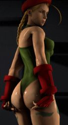  3d animated animated_gif ass ass_shake beret blonde_hair braid breasts cammy_white gauntlets hat jiggle leotard lowres redmoa scar street_fighter thong_leotard  rating:Questionable score:100 user:mumu32
