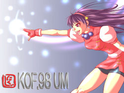  1girl asamiya_athena bare_legs bike_shorts dress earrings eyelashes fingerless_gloves gloves hair_ornament hairband jewelry long_hair magic necklace nikuji-kun puffy_short_sleeves puffy_sleeves purple_eyes purple_hair red_hairband sash short_dress short_sleeves shorts shorts_under_dress shorts_under_skirt solo star_(symbol) star_hair_ornament taut_clothes the_king_of_fighters the_king_of_fighters_&#039;98  rating:Sensitive score:6 user:danbooru