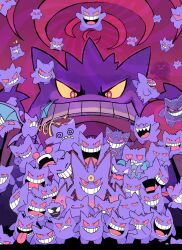  @_@ boo_(mario) bow bowtie bulging_eyes clothed_pokemon colored_sclera colored_skin confusion_(pokemon) creatures_(company) crobat ditto evil_smile evolutionary_line fangs floating game_freak gastly gen_1_pokemon gen_2_pokemon gengar ghost gigantamax gigantamax_gengar hat haunter highres hilary_(pokemon) mario_(series) mega_gengar mega_pokemon nintendo pauldrawsart pokemon pokemon_(anime) pokemon_(creature) pokemon_tower_ghost poketoon purple_skin red_eyes sharp_teeth smile teeth tongue tongue_out too_many top_hat transformed_ditto wide_mouth yellow_sclera 