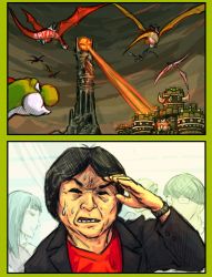  black_hair comic commentary english_commentary english_text highres male_focus mario_(series) miyamoto_shigeru nintendo real_life sauron sindraws super_smash_bros. the_lord_of_the_rings tolkien&#039;s_legendarium tolkien's_legendarium yoshi 