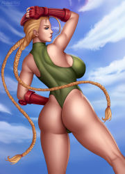 1girl ass beret blonde_hair braid breasts cameltoe cammy_white capcom day eye_contact flowerxl gauntlets gloves green_eyes green_leotard hat highleg highleg_leotard hip_focus legs legs_apart leotard lips looking_at_another looking_at_viewer red_gauntlets serious sidelocks solo street_fighter street_fighter_ii_(series) street_fighter_iv_(series) street_fighter_v thighs twin_braids twintails rating:Questionable score:21 user:danbooru