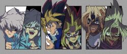 6+boys absurdres bakura_ryou black_choker black_hair blonde_hair blue_shirt brown_eyes choker cloak commentary_request crazy_eyes crying dark-skinned_male dark_skin domino_high_school_uniform dual_persona earrings egyptian_clothes evil_grin evil_smile expressions geubjeonkeo gold_earrings grin hair_between_eyes half-closed_eyes hands_on_own_face high_collar highres jewelry laughing long_hair looking_at_viewer looking_down male_focus marik_ishtar multicolored_hair multiple_boys muto_yugi open_mouth outside_border pink_hair pointing portrait purple_cloak purple_eyes sad school_uniform shaded_face shirt smile spiked_hair static tongue tongue_out veins white_hair yami_bakura yami_marik yami_yugi yu-gi-oh! yu-gi-oh!_duel_monsters