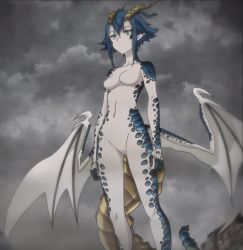  1girl completely_nude dragon_girl highres horns monster_girl monster_musume_no_oisha-san no_nipples no_pussy nude pointy_ears scales screencap skadi_dragenfelt solo stitched third-party_edit wings  rating:Questionable score:122 user:terakhan