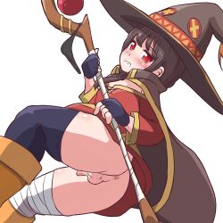1boy anus black_hair blush boots cape censored fingerless_gloves genderswap genderswap_(ftm) gloves hat highres long_hair looking_at_viewer male_focus megumin minoido1024 no_panties penis red_eyes shota simple_background small_penis solo testicles thighhighs trap white_background witch_hat rating:Explicit score:140 user:FabricioDias