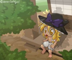  1girl female_focus flat_chest hat kirisame_marisa nature outdoors plant solo tagme topfreedom topless touhou underwear  rating:Questionable score:1 user:arkher