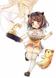 10s 1girl apron ass blush bra breasts brown_eyes brown_footwear butt_crack cat_cutout cat_ear_panties cat_lingerie cleavage_cutout clothing_cutout draph food from_behind frying_pan granblue_fantasy hair_bobbles hair_intakes hair_ornament hairband holding horns knees_together_feet_apart large_breasts leg_up loafers meme_attire multiple_views nearly_naked_apron open_mouth oppai_loli panties paw_print petite print_panties shoes short_hair side-tie_panties simple_background stuffed_animal stuffed_toy teddy_bear thighhighs underwear unname white_background white_bra white_panties white_thighhighs yaia_(granblue_fantasy) yellow_eyes rating:Questionable score:29 user:danbooru