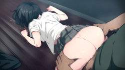 1boy 1girl ass ass_grab bent_over black_hair clenched_hands clothed_sex clothes_lift colored_skin cum cum_in_pussy dark_skin doggystyle fat fat_man floor grabbing hetero kemuri_haku old old_man on_floor rape school_uniform sex sex_from_behind shirt short_hair skirt skirt_lift top-down_bottom-up white_skin rating:Explicit score:424 user:Lord_Flowers