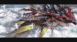  aircraft bird blurry blurry_foreground chinese_commentary cloud commentary_request flock flying highres letterboxed machinery motion_blur no_humans pixiv_fantasia pixiv_fantasia_t too_many too_many_birds vehicle_focus water_eight white_bird 