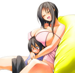 1boy 1girl age_difference bad_id bad_pixiv_id bare_shoulders black_hair blush breast_rest breasts breasts_on_head camisole cleavage closed_eyes drooling gen_(black_factory) hetero huge_breasts long_hair original shota sleeping smile thighs rating:Questionable score:139 user:Marcerner