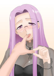 00s 1girl blush breasts casual cleavage eyes_visible_through_hair fate/stay_night fate_(series) finger_in_mouth finger_sucking formal glasses large_breasts long_hair md5_mismatch medusa_(fate) medusa_(rider)_(fate) pov purple_eyes purple_hair saliva saliva_trail see-through simple_background siseru_samurai solo_focus square_pupils teeth tongue rating:Questionable score:20 user:danbooru