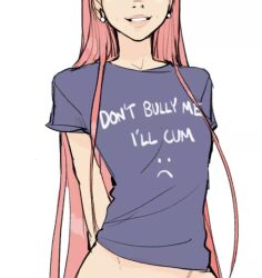  1girl :( animal_ear_fluff artist_request character_request clothes_writing don&#039;t_bully_me_(meme) long_hair pink_hair very_long_hair  rating:Sensitive score:4 user:wihira