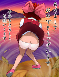  1girl ass bow butt_crack gegege_no_kitarou haruyama_kazunori nekomusume new_year panties pink_bow solo toei_animation translated underwear wind wind_lift  rating:Sensitive score:37 user:danbooru