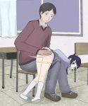  1boy 1girl animated arm_behind_back ass black_hair chair classroom cleft_of_venus closed_mouth desk highres indoors interior loli long_hair long_sleeves open_mouth panties panty_pull punishment pussy sccssc123 school shoes short_hair sitting socks spanked spanking tears uncensored underwear video white_legwear yellow_panties  rating:Explicit score:141 user:Domestic_Importer